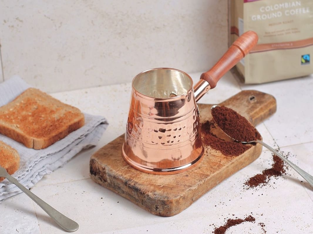 Cafetera Turca De Cobre Para 2 Personas – 180 Ml, Diseño Moderno Y Redondo, Perfecta Para Café Griego O árabe