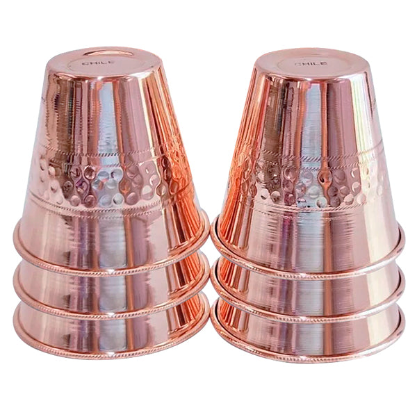Pack  6 vasos de cobre artesanía chilena